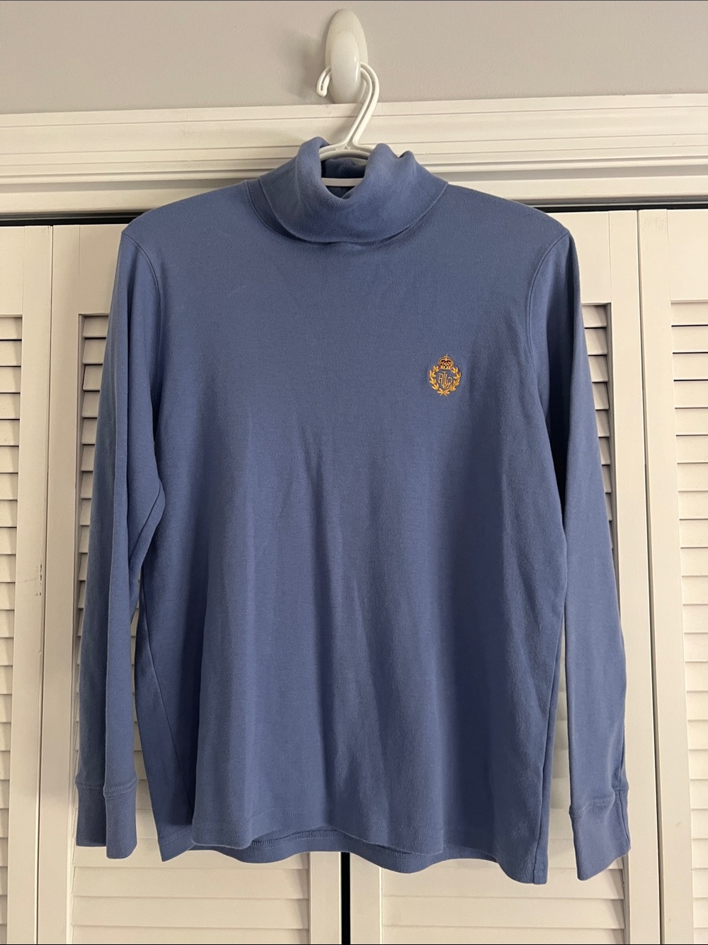 Ralph Lauren Light Blue Turtleneck Sweater with Gold Crest